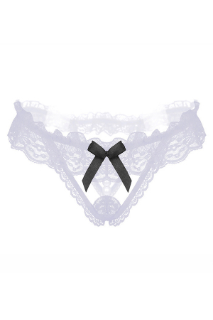 Chiloți sexy - Chiloti sexy tanga cu dantela, accesorizati cu margele LH2172alb