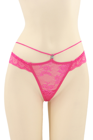 Chiloți sexy - Chiloti sexy tanga cu dantela brodata si aplicatie metalica DZK-1790roz