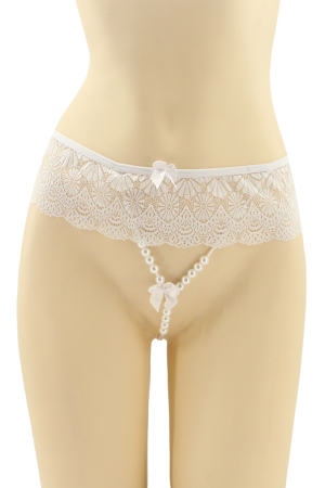 Chiloți sexy - Chiloti sexy tanga cu dantela brodata si perle MG-DG20052alb