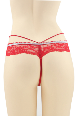 Chiloți sexy - Chiloti sexy tanga cu dantela si banda stralucitoare DZK-2173rosu