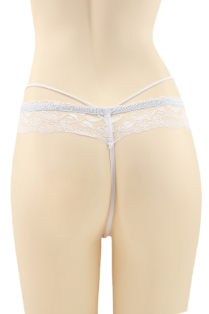 Chiloți sexy - Chiloti sexy tanga cu dantela si banda stralucitoare DZK-2173alb