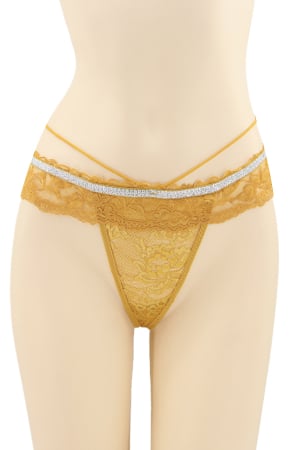 Chiloți sexy - Chiloti sexy tanga cu dantela si banda stralucitoare DZK-2173galben