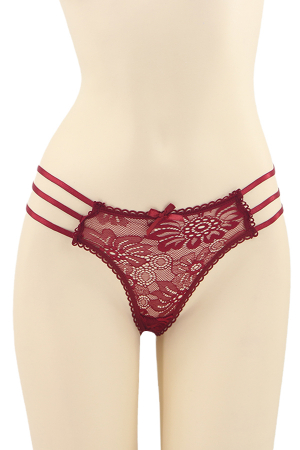 Chiloți sexy - Chiloti sexy tanga cu dantela si benzi elastice DZK-1601visiniu