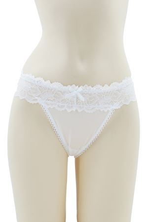 Chiloți sexy - Chiloti sexy tanga cu dantela si ciucure decorativ la spate MFF251alb