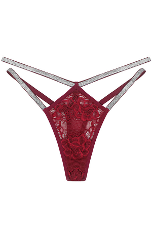 Chiloți sexy - Chiloti sexy tanga cu dantela si efect sclipitor H0031visiniu