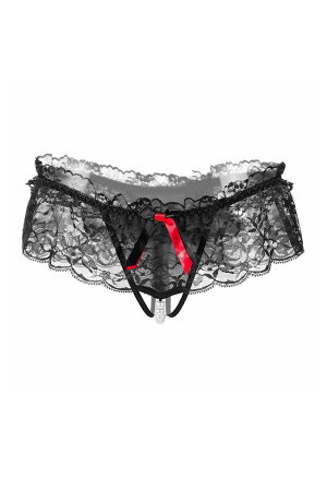 Chiloți sexy - Chiloti sexy tanga cu dantela accesorizati cu margele LH2018negru