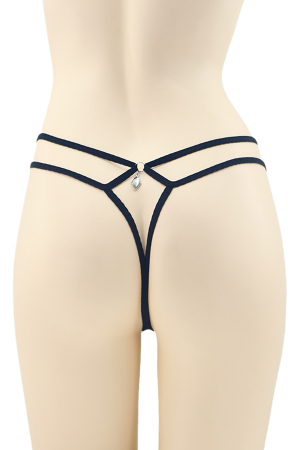 Chiloți sexy - Chiloti sexy tanga cu funda si pandantiv decorativ DZK-2037negru