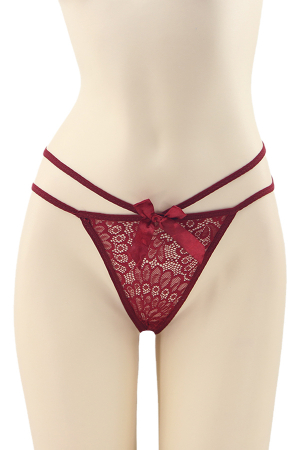Chiloți sexy - Chiloti sexy tanga cu funda si pandantiv decorativ DZK-2037visiniu