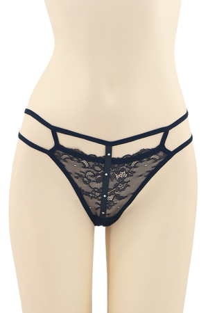 Chiloți sexy - Chiloti sexy tanga cu insertii dantela si strasuri decorative DZK-2162negru