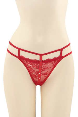 Chiloți sexy - Chiloti sexy tanga cu insertii dantela si strasuri decorative DZK-2162rosu