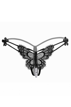 Chiloți sexy - Chiloti sexy tanga, model cu broderie fluture si margele LH2201negru