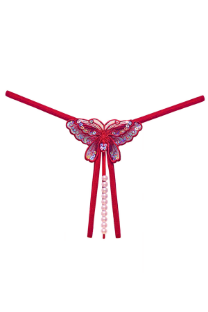 Chiloți sexy - Chiloti sexy tanga decupati accesorizati cu margele LH2242rosu