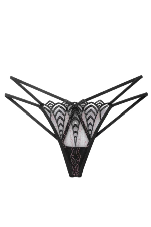 Damă - Chiloti sexy tanga decupati cu accente de dantela LH2245negru
