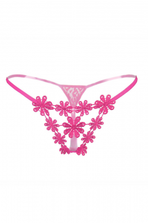 Chiloți sexy - Chiloti sexy tanga decupati cu broderie si motiv floral LH2170roz inchis