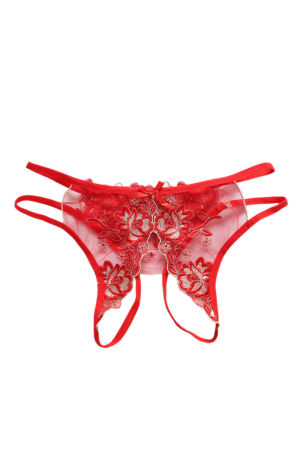 Chiloți sexy - Chiloti sexy tanga decupati cu broderie si motiv floral LH3014rosu