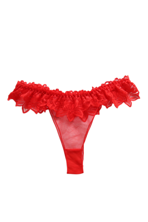 Pret unic 9.99 Lei - Chiloti sexy tanga transparenti cu dantela si motiv floral LH3020rosu