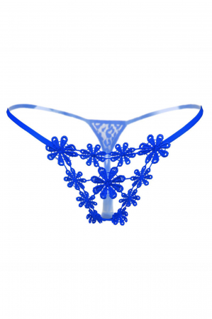 Damă - Chiloti sexy tanga decupati cu broderie si motiv floral LH2170albastru