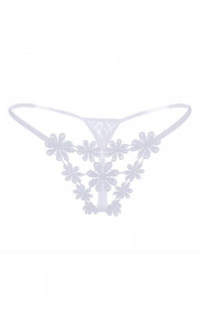 Chiloți sexy - Chiloti sexy tanga decupati cu broderie si motiv floral LH2170alb