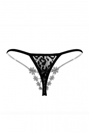 Chiloți sexy - Chiloti sexy tanga decupati cu broderie si motiv floral LH2170negru