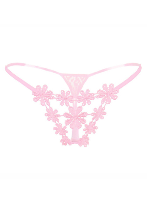 Chiloți sexy - Chiloti sexy tanga decupati cu broderie si motiv floral LH2170roz deschis