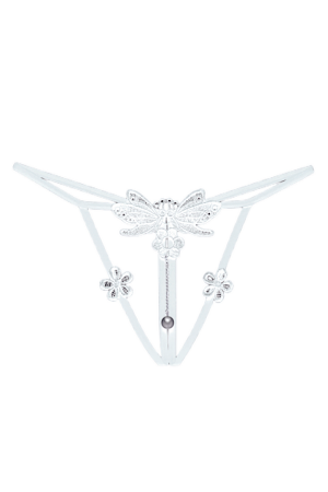 Chiloți sexy - Chiloti sexy tanga decupati cu broderie si motiv floral LH2231alb