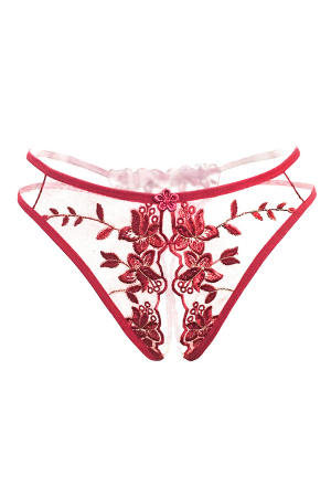 Chiloți sexy - Chiloti sexy tanga decupati, cu broderie si motiv floral LH3038visiniu
