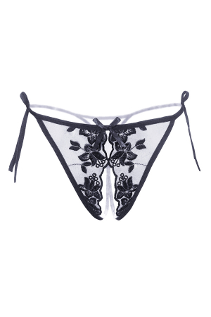 Chiloți sexy - Chiloti sexy tanga decupati, cu broderie si motiv floral LH3039negru