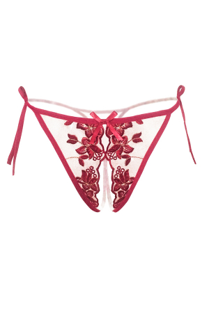 Chiloți sexy - Chiloti sexy tanga decupati, cu broderie si motiv floral LH3039visiniu