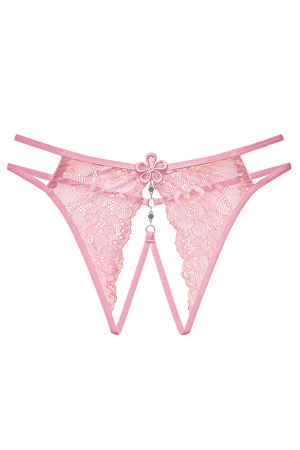 Chiloți sexy - Chiloti sexy tanga decupati cu dantela si motiv floral LH2248roz