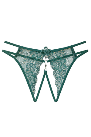 Chiloți sexy - Chiloti sexy tanga decupati cu dantela si motiv floral LH2248verde