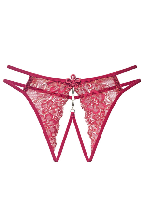 Chiloți sexy - Chiloti sexy tanga decupati cu dantela si motiv floral LH2248visiniu
