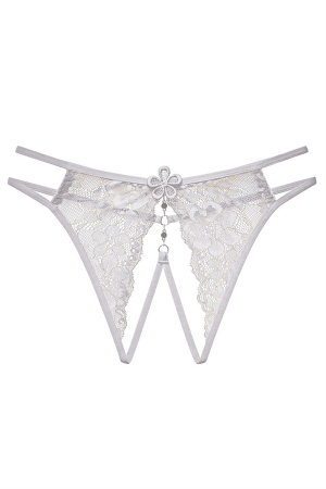 Chiloți sexy - Chiloti sexy tanga decupati cu dantela si motiv floral LH2248alb