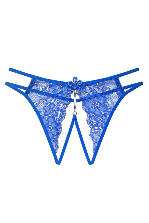 Damă - Chiloti sexy tanga decupati cu dantela si motiv floral LH2248albastru