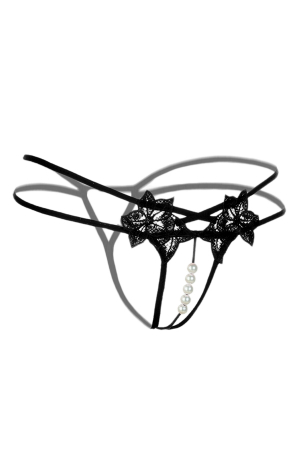 Chiloți sexy - Chiloti sexy tanga, decupati accesorizati cu margele LH2149negru