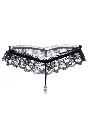 Chiloți sexy - Chiloti sexy tanga din dantela accesorizati cu margele LH2005negru