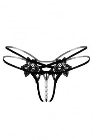 Chiloți sexy - Chiloti sexy tanga, decupati accesorizati cu margele LH2149negru