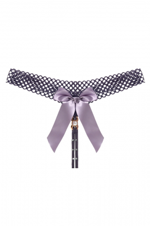 Chiloți sexy - Chiloti sexy tanga decupati, model cu aplicatii decorative si funda LH2296mov