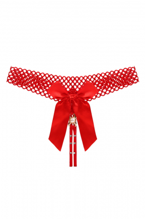 Chiloți sexy - Chiloti sexy tanga decupati, model cu aplicatii decorative si funda LH2296rosu