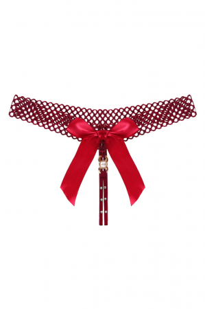 Chiloți sexy - Chiloti sexy tanga decupati, model cu aplicatii decorative si funda LH2296visiniu