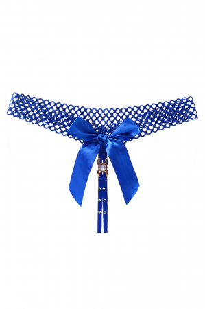 Chiloți sexy - Chiloti sexy tanga decupati, model cu aplicatii decorative si funda LH2296albastru