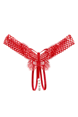 Chiloți sexy - Chiloti sexy tanga decupati, model cu broderie fluture si perle LH2278rosu