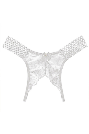 Chiloți sexy - Chiloti open crotch cu broderie florala si funda decorativa LH2284alb