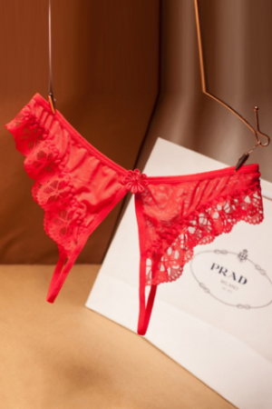 Chiloți sexy - Chiloti sexy tanga decupati model cu broderie LH2221rosu