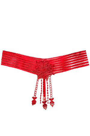 Chiloți sexy - Chiloti sexy tanga decupati, model cu broderie si margele LH2277rosu