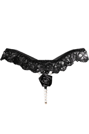 Chiloți sexy - Chiloti sexy tanga decupati, model floral cu perle LH2281negru