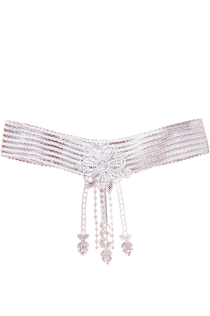 Chiloți sexy - Chiloti sexy tanga decupati, model cu broderie si margele LH2277alb