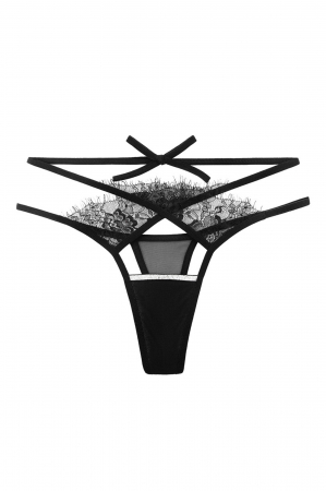 Chiloți sexy - Chiloti sexy tanga decupati, model cu insertii dantela LH2308negru