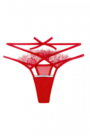 Chiloți sexy - Chiloti sexy tanga decupati, model cu insertii dantela LH2308rosu