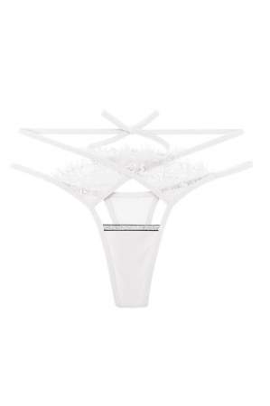 Chiloți sexy - Chiloti sexy tanga decupati, model cu insertii dantela LH2308alb