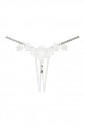 Chiloți sexy - Chiloti sexy tanga decupati, model floral cu pandantiv decorativ LH2309alb